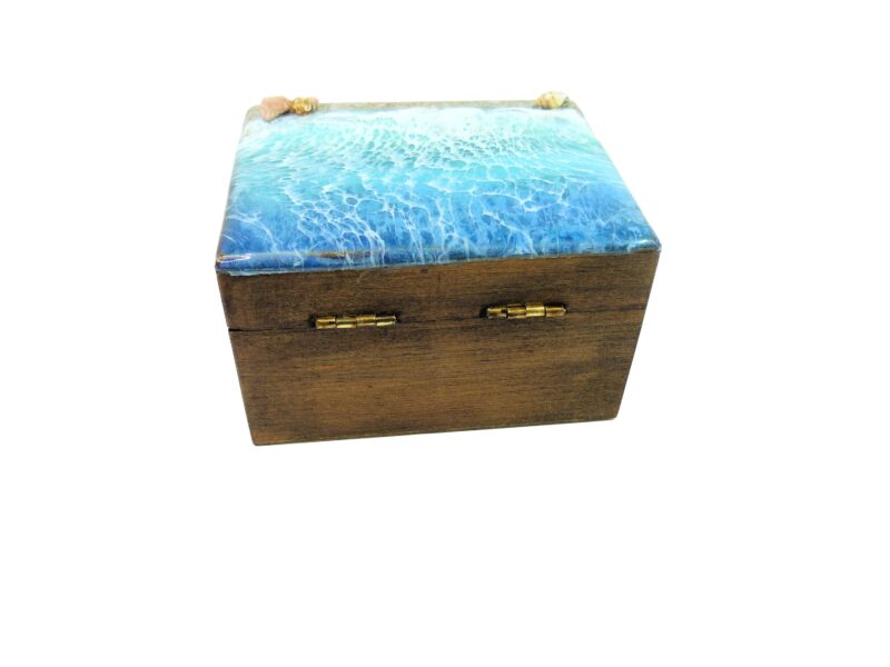 Handmade Small Ocean Wave Epoxy Resin Wooden Jewellery Box Unique Keepsake Trinket Jewelry Ring Organizer Nautical Beach Gift